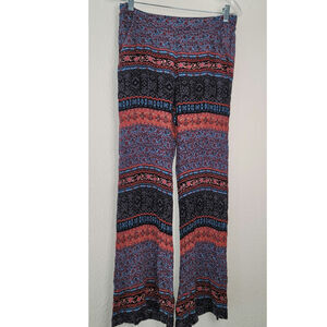 Wide Leg Festival Pants Boho-chic Pattern Soft Guazy Fabric Sretchy Waist Medium